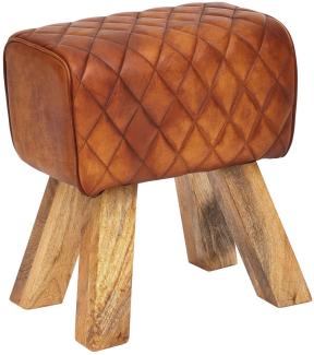 Wohnling Sitzhocker Echtleder / Massivholz 40x48x27 cm Modern Fußhocker | Turnbock Lederhocker Braun | Kleine