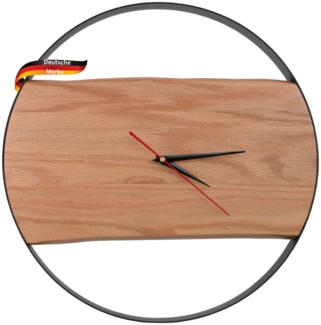 DELUKE® Wanduhr groß Holz PHIL [HANDGEFERTIGT] - 43cm ⌀, Eiche, Geräuschlos | Wohnzimmeruhr Holz-Metalloptik Küchenuhr Dekouhr