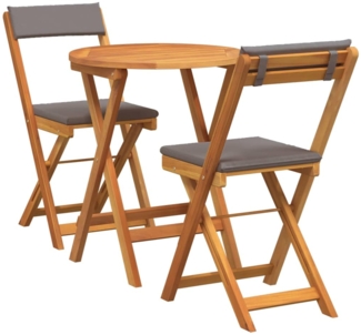 vidaXL Garten Bistro Set mit Kissen 3 pcs Braun Akazie Massivholz 4105502