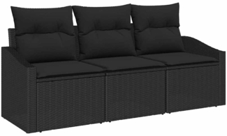 vidaXL Gartensofa-set mit Kissen 3 pcs Schwarz Poly-Rattan 3355252