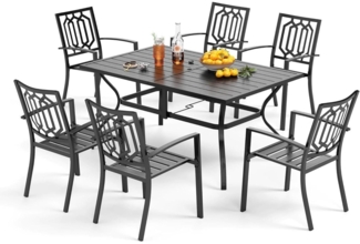 PHI VILLA Gartenmöbel Set 7-teilig Schwarz Metall Wetterschutz