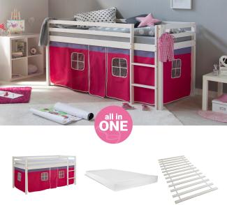 Homestyle4u Spielbett, Pink, Kiefernholz pink / weiß, 90x200 cm