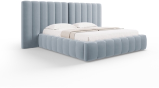 Micadoni Bett Kelp mit Doppelkopfteil Samt Hellblau 180x200