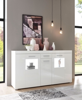 Sideboard Kommode Corado 144cm weiß Hochglanz Wohnzimmer Modern