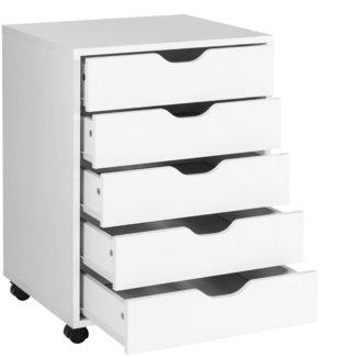 Rollcontainer mit 5 Schubladen Mobiler Aktenschrank mit Rädern 48 x 39,5 x 65,5 cm Weiß
