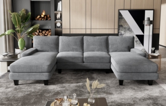 GUNJI Ecksofa Großes U-förmiges Sofa hoch belastbar mit 4 Kissen 292 cm*138 cm*86 cm, Schnelle Montage von großen Sofas in 20 Minuten