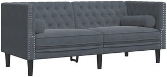 vidaXL Chesterfield-Sofa mit Nackenrollen 2-Sitzer Dunkelgrau Samt 372684