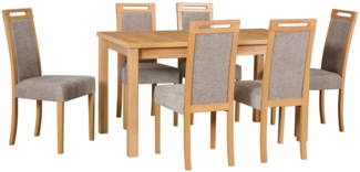 Essgruppe Roma 5 Tischgruppe Grandson Eiche Strukturstoff grau 7-teilig