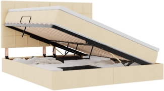 vidaXL Bett mit LED-Lichtleisten mit Kopfteil Creme 160 x 200 cm Stoff 3372430