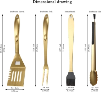 Gold Grillbesteck-Set, 4-teilig, Edelstahl mit Titan-Beschichtung, Bakelit-Griff, BBQ-Zubehör