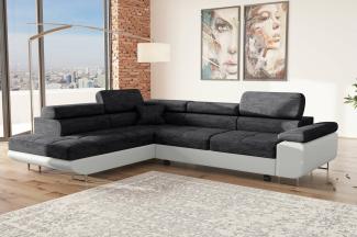 Stylefy Marokko Ecksofa Schwarz Weiß Strukturstoff BERLIN Kunstleder MADRYT Links