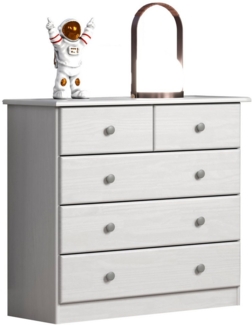 Home affaire Schubkastenkommode Delsbo Kommode Wäscheschrank Beistellschrank Schrank Bestseller (1 St, Landhaus Design aus Kiefernholz), Massivholz Sideboard mit 5 Schubladen - Metall-Knopfgriffe