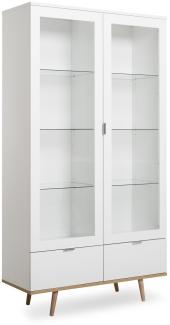 Vitrine Göteborg in matt weiß mit Sonoma Eiche massiv Vitrinenschrank skandinavisch 100x186 cm