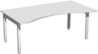 Schreibtisch '4 Fuß Pro Quadrat' Ergonomieform höhenverstellbar, 180 x 100 x 68-86cm, Lichtgrau / Silber