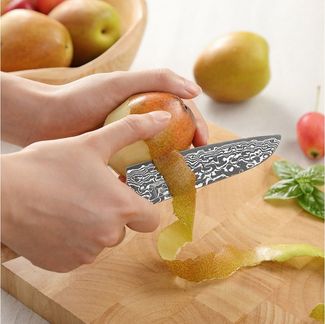 ZAYIKO Messer-Set Kinone 3er Damast Küchenmesser-Set I 8-17cm Klingen I Wurzelholzgriffe (Damastmesser mit Geschenkbox, 1-tlg, 3er Damastmesser-Set), schwarzer Damaststahl, VG10-Kern