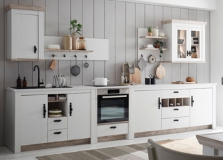 Küche Set 7-tlg. Rovola in Pinie weiß Landhaus 394 cm