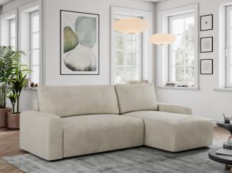 Ecksofa L-form, mit Schlaffunktion und Bettkasten - ARGOS, Hellbeige, Velours