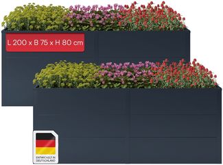 STEELSØN 'Icarus' Hochbeet, Metall, anthrazit, wetterfest, 200x75x80 cm, Pflanzenbeet mit offener Bodenstruktur, 2er-Set