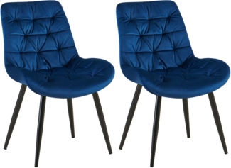 CLP 2er Set Esszimmerstuhl Rossford Samt I Stuhl mit Lehne,dunkelblau
