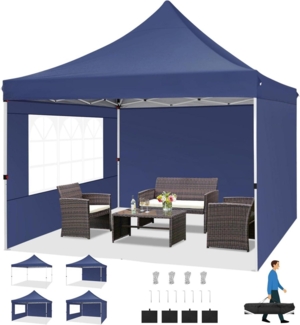Faltpavillon COBIZI 3x3m Wasserdicht Winterfest mit Seitenwänden & Sandsack