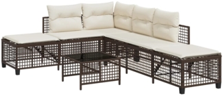vidaXL 3-tlg. Garten-Ecksofa-Set mit Kissen Braun Poly Rattan 365445