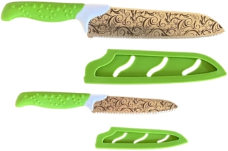 Genius Magic Cut Universal Messer Set Grün Kochmesser Küchenmesser Geätzt