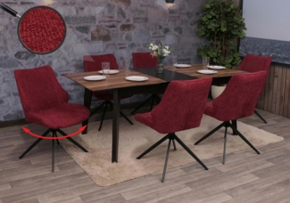 6er-Set Esszimmerstuhl HWC-O48, Küchenstuhl, drehbar Auto-Return, Stoff/Textil Chenille (320g/m²) Öko-Tex ~ bordeaux