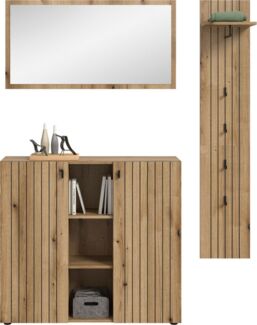 Home affaire Garderoben-Set TATIO, 3-tlg. Garderobenkombination, Breite:157cm, Rillenfräsung, (Set, 3-St, Set, best. aus: 1 Spiegel, 1 Garderobenpaneel, 1 Schuhkommode), Garderobenkombination, Flur-Möbel,Diele, Kombination, Kombi