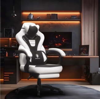 Dowinx Gaming-Stuhl Ergonomischer Computerstuhl mit Fußstütze und Massage, PC Game Stuhl für schwere Menschen