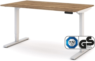 ASSMANN Elektrisch höhenverstellbarer Schreibtisch Y-Line Eiche Tabak Signalweiß 140x80 cm Metall Holz Melaminoberfläche