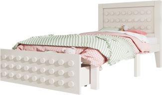 Bett mit Kreativem Block Design, Schubladen + Unterm Bett Stauraum,Weiß,90*200cm,ohne Matratze