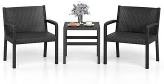 3tlg. Rattan Gartenmöbel Set Wetterfestes Balkonmöbel Balkonset inkl. 2 Stühle mit Tisch Schwarz