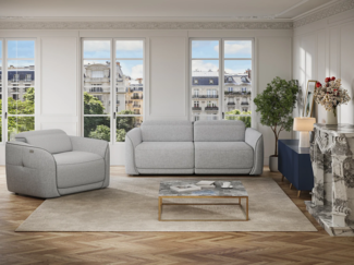 Vente-unique - Relaxsessel elektrisch - melierter Stoff - Hellgrau - OZARTO