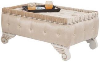 Casa Padrino Luxus Barock Hocker Beige / Weiß 100 x 63 x H. 46 cm - Sitzhocker mit edlem Samtstoff - Wohnzimmer Möbel im Barockstil