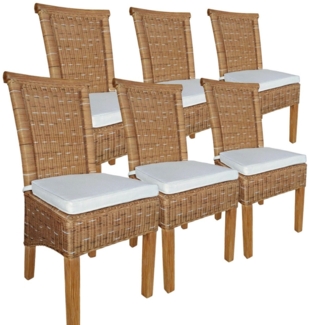 Esszimmer Stühle Set 6 Stück Rattanstühle Esstisch Stühle Perth braun Korbstühle mit Sitzkissen