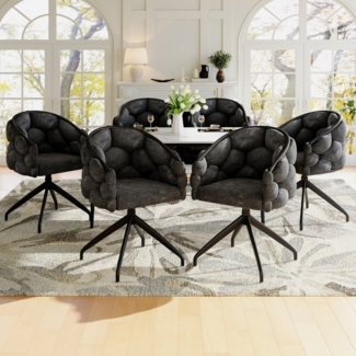 Flieks Esszimmerstuhl 360° drehbar (Set, 6 St), 6er Set Polsterstühle mit Armlehnen Drehstühle Wohnzimmer Samt