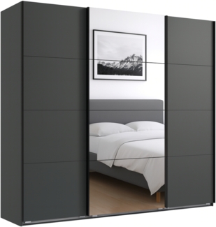 Schwebetürenschrank Kleiderschrank B225 cm H208 cm 3-türig Grafit, 1x Spiegeltür