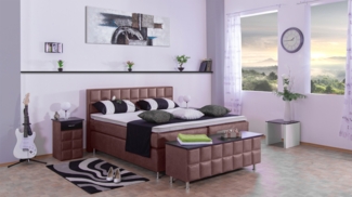 Meisterbetten Boxspringbett Peru 140x220 in MS-Alt Rose, Matratzenbezug Nano, Komfortschaum-Topper