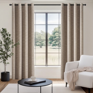 Topfinel Gardine mit ösen leinen verdunkelungsvorhang thermo 2er set wohnzimmer modern, vorhang blickdicht für schlafzimmer kinderzimmer weiß oder natur