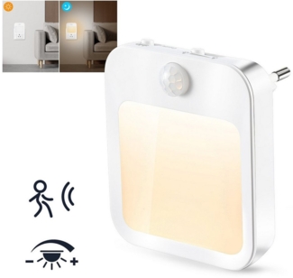 oyajia LED Nachtlicht LED Nachtlicht mit Bewegungsmelder, Helligkeit stufenlos regulierbar, LED fest integriert, Warmweiß, Nachtlicht Steckdose für Kinderzimmer, Treppenhaus, Schlafzimmer,Küche