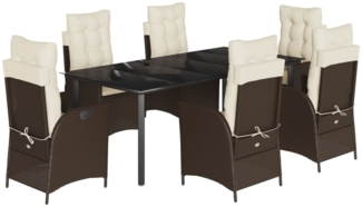 vidaXL 7-tlg. Garten-Essgruppe mit Kissen Braun Poly Rattan 3213211