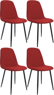 CLP 4er Set Esszimmerstuhl Maryam gepolstert mit Rückenlehne,rot Stoff