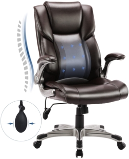 COLAMY Bürostuhl mit Hoher Rückenlehne, Ergonomischer Computer-Schreibtischstuhl, Lederstuhl mit Gepolsterten Klapparmlehnen, Verstellbarer Neigungsverschluss, Drehstuhl für Erwachsene, Braun