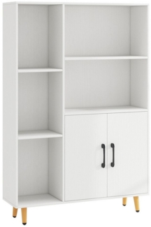 KOMFOTTEU Hochschrank Mehrzweckschrank Bücherschrank mit 5 Fächern und 2 Türen