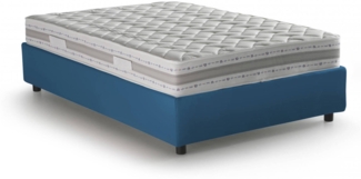 Dmora Doppelbett Alaksir, Bettkasten aus Stoff, Öffnung vorne, inklusive Matratze 140x200 cm, 100 % Made in Italy, Blau