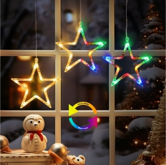 Elegear Lichtervorhang 160/188cm Bunt&Warmweiß Lichterkette mit 3/5 Sterne, (Batterie), 30-flammig, LED Fensterbilder für Innen/Außen/Fenster Ostern Mädchen Deko