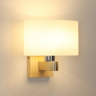 Goeco Wandleuchte minimalistische Holz-Wandleuchte, Naturholzbasis, ovale Glasabdeckung, ohne Leuchtmittel, Warmes Licht, Natürliches Licht, Kaltes Licht, E27 Fassung, 20x18x12 cm