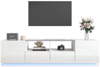 MODFU TV-Schrank Lowboard (1-St) mit Glastischplatte und LED,mit Türen und Schubladen