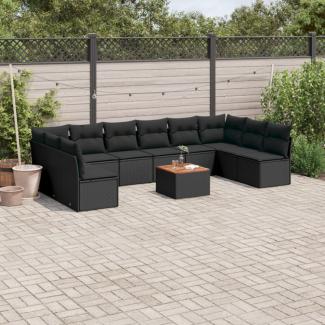 vidaXL 11-tlg. Garten-Sofagarnitur mit Kissen Schwarz Poly Rattan 3256125