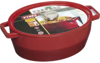 PYREX Slow Cook Bratentopf oval, mit Deckel, Länge: 330 mm, rot